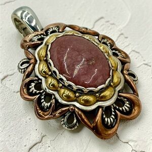 Carolyn Pollack Rhodonite Pendant Enhancer Sterling Copper Brass 2.5 X 1.75”